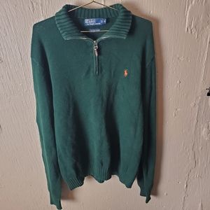 Polo Ralph lauren sweater 100% yarn XL green quarter zip long sleeve